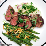 Steak and potatoes with Speckled Pea microgreens, submitted by Mark Beck to NKBJ Microgreens. This is an example of a 5-Day Microgreens Challenge photo.